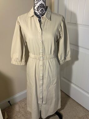 Current Air Cream Button-Front Midi Shirt Dress